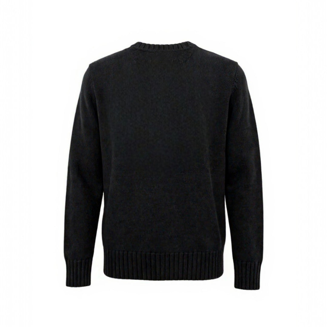 ST. MORITS EMBROIDERED CREW NECK WOOL SWEATER IN BLACK