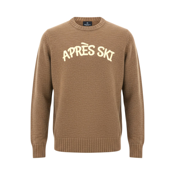 CREW NECK WOOL SWEATER WITH APRESS EMBROIDERY, SKY BROWN