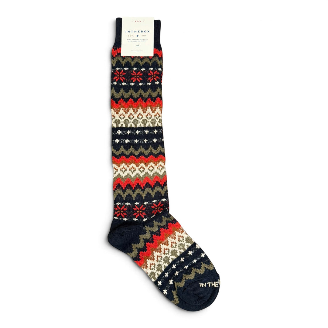 Socken Fair Isle Blau/Rot