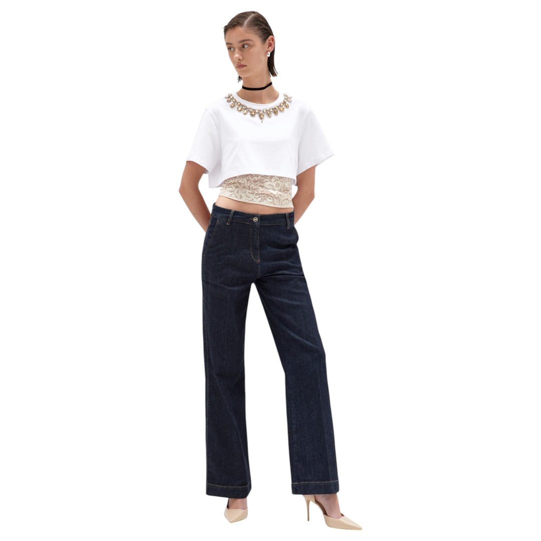 T-SHIRT JERSEY RICAMO E PIZZO BIANCO