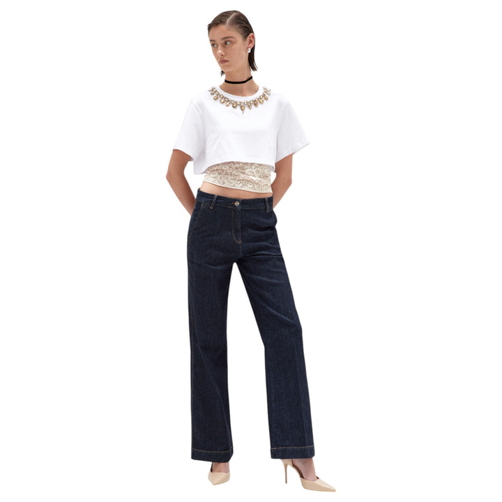 T-SHIRT JERSEY RICAMO E PIZZO BIANCO