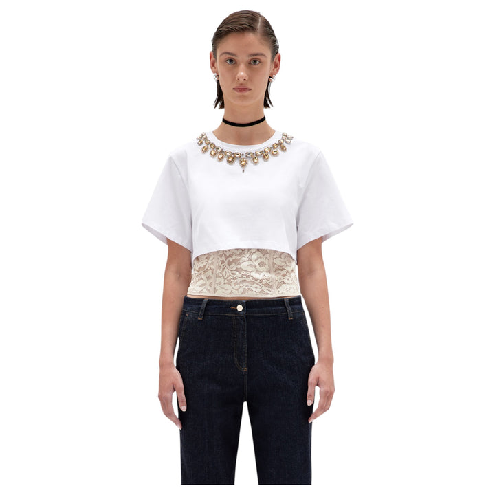 T-SHIRT JERSEY RICAMO E PIZZO BIANCO