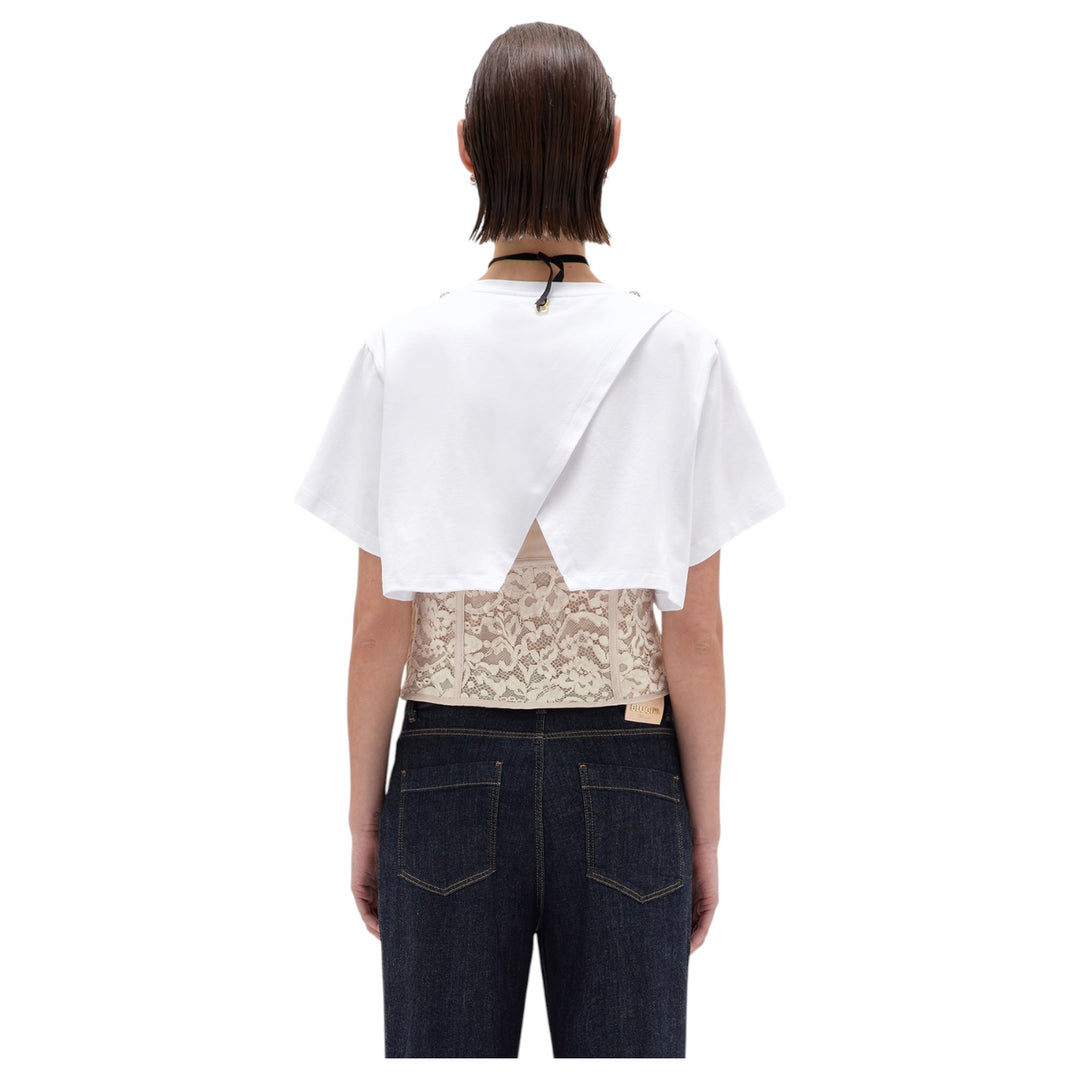 T-SHIRT JERSEY RICAMO E PIZZO BIANCO