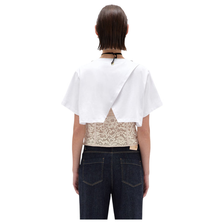 T-SHIRT JERSEY RICAMO E PIZZO BIANCO