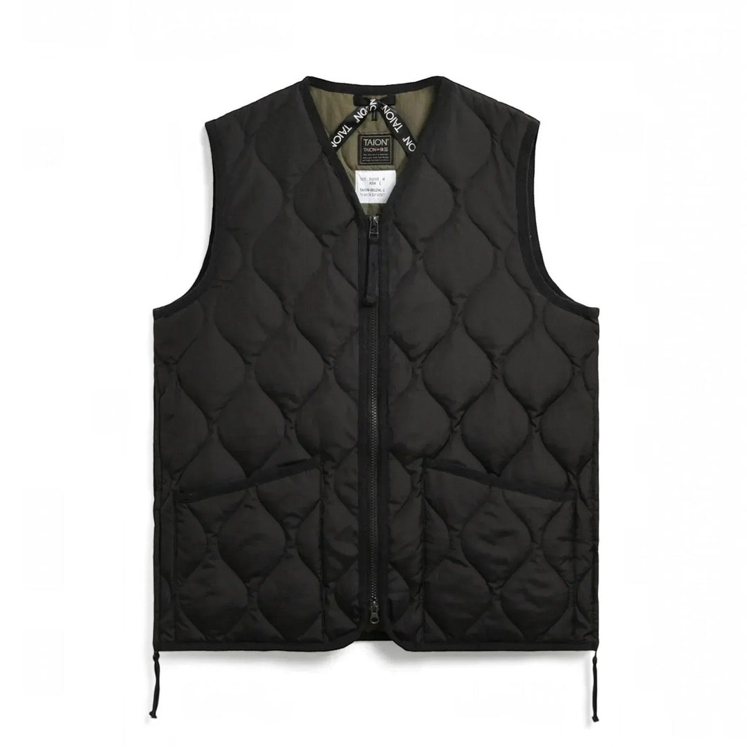 Taion UNISEX MILITARY ZIP V NECK DOWN VEST (Hard Shell) BLACK Nero - foto 1