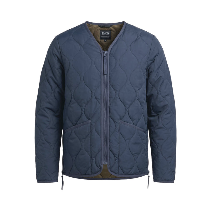 Giacca liner Military V-Neck trapuntata blu navy Taion, vista frontale