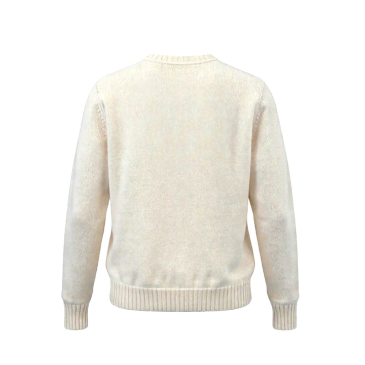 CREW NECK WOOL SWEATER WITH COURMAYEUR EMBROIDERY IN CREAM