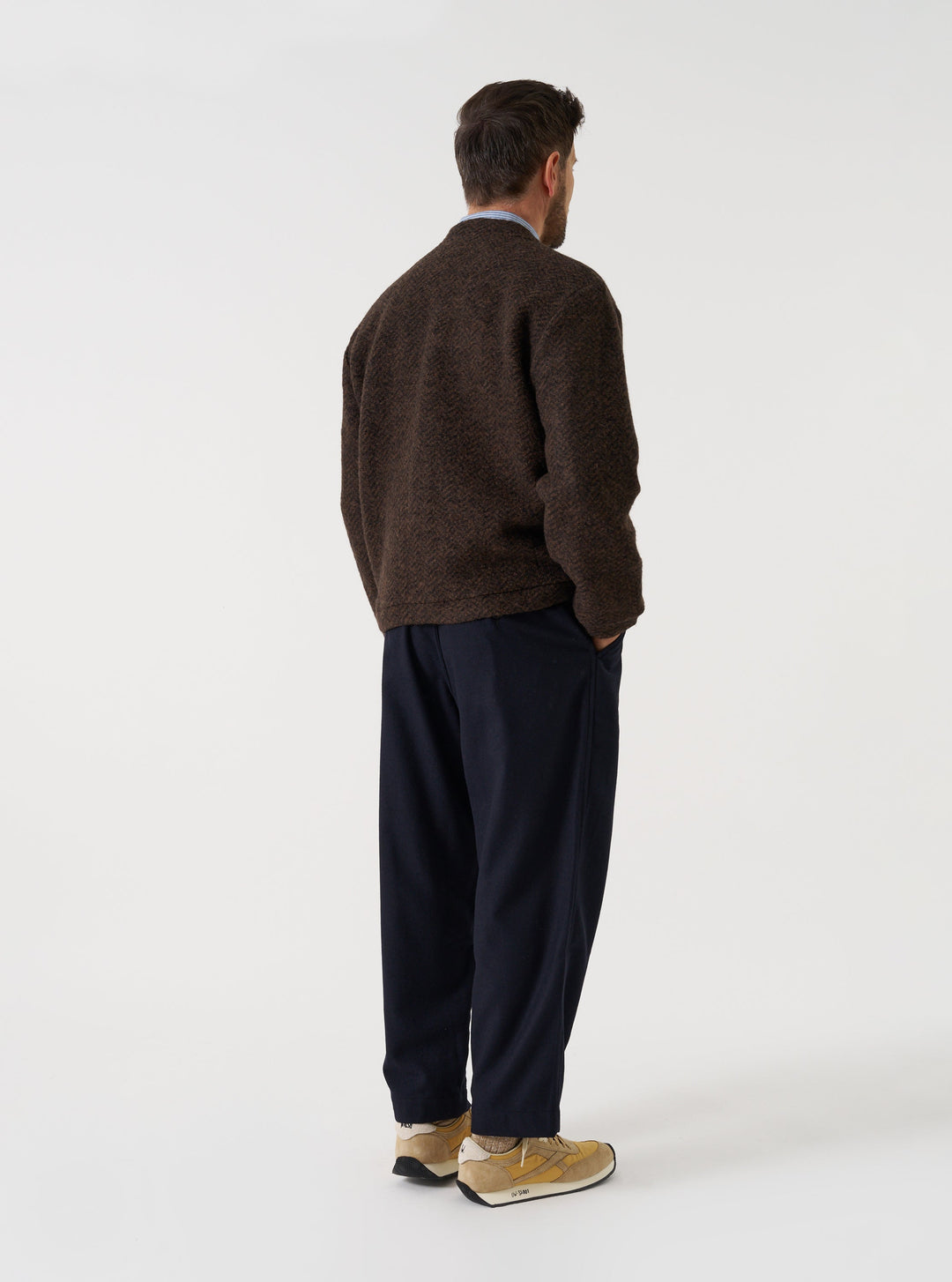 Universal Works Advance Cardigan Raven Fleece Brown Marrone - foto 3