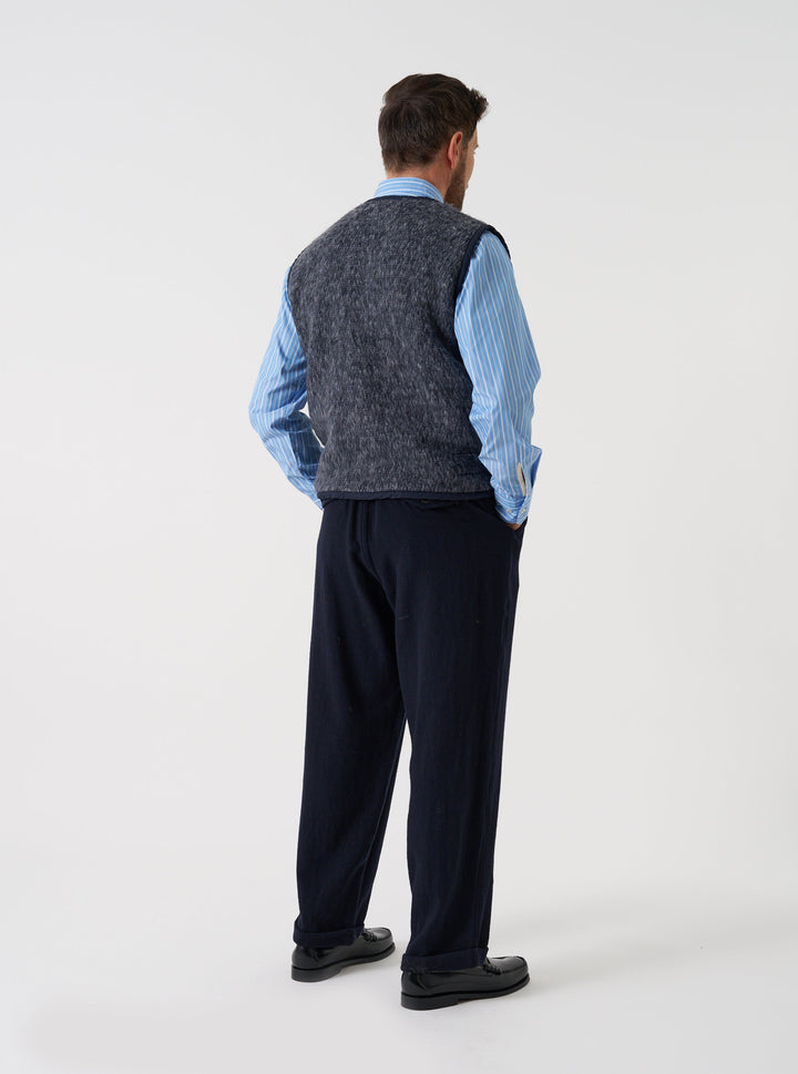 Universal Works Lancaster Gilet Losso Mohair Mix Navy/Pale Grey Blu - foto 3