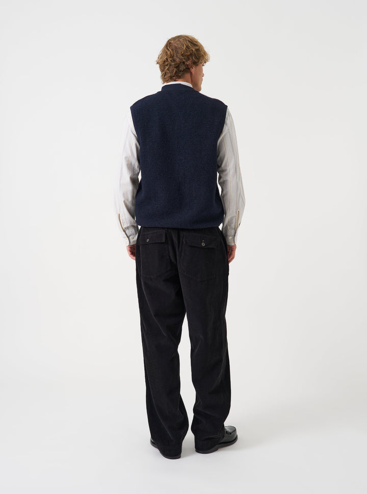 Universal Works Zip Waistcoat Wool Fleece Navy Blu - foto 3
