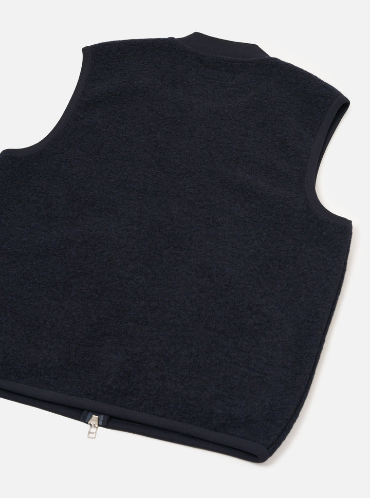 Universal Works Zip Waistcoat Wool Fleece Navy Blu - foto 5