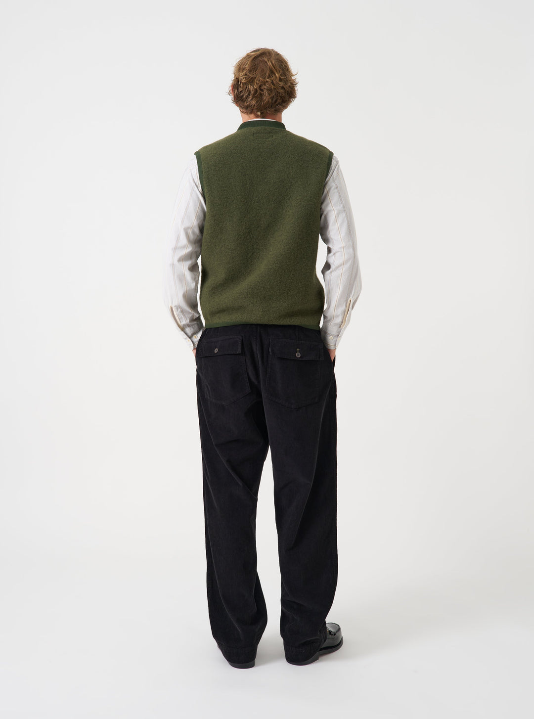 Universal Works Zip Waistcoat Wool Fleece Olive Verde - foto 3