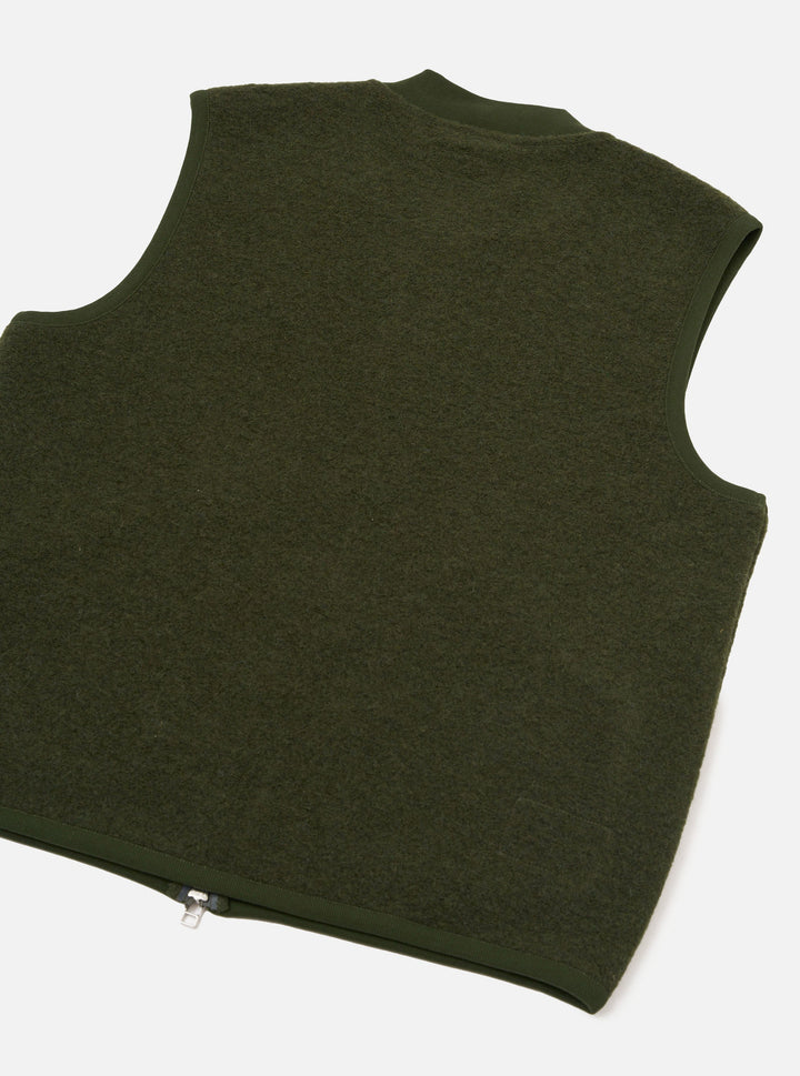 Universal Works Zip Waistcoat Wool Fleece Olive Verde - foto 5