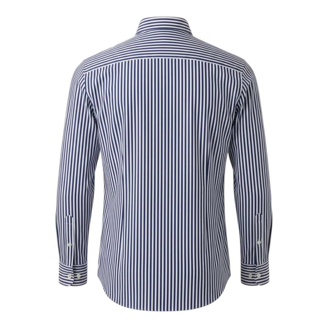 Camicia Manica Lunga Slim Fit No Stiro Rigata Blu-Bianco