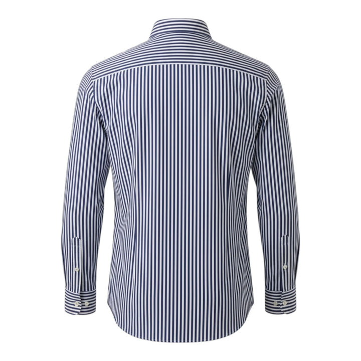Camicia Manica Lunga Slim Fit No Stiro Rigata Blu-Bianco